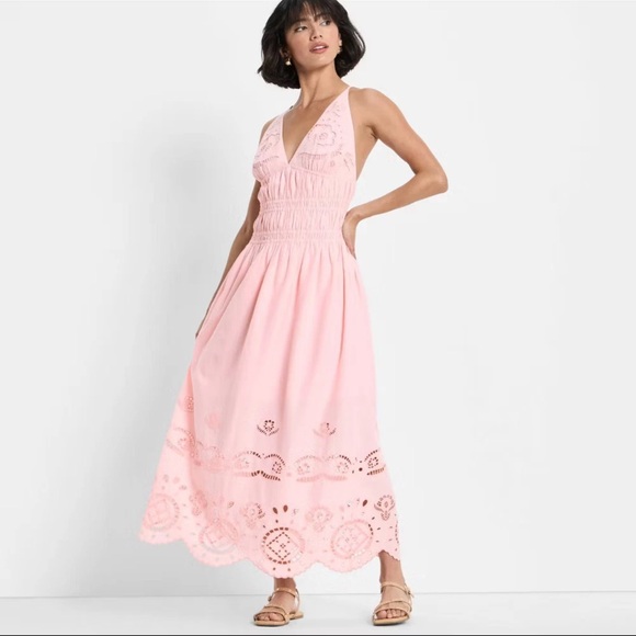 Future Collective Dresses & Skirts - Women's Eyelet Maxi A-Line Dress - Future Collective Light Pink L